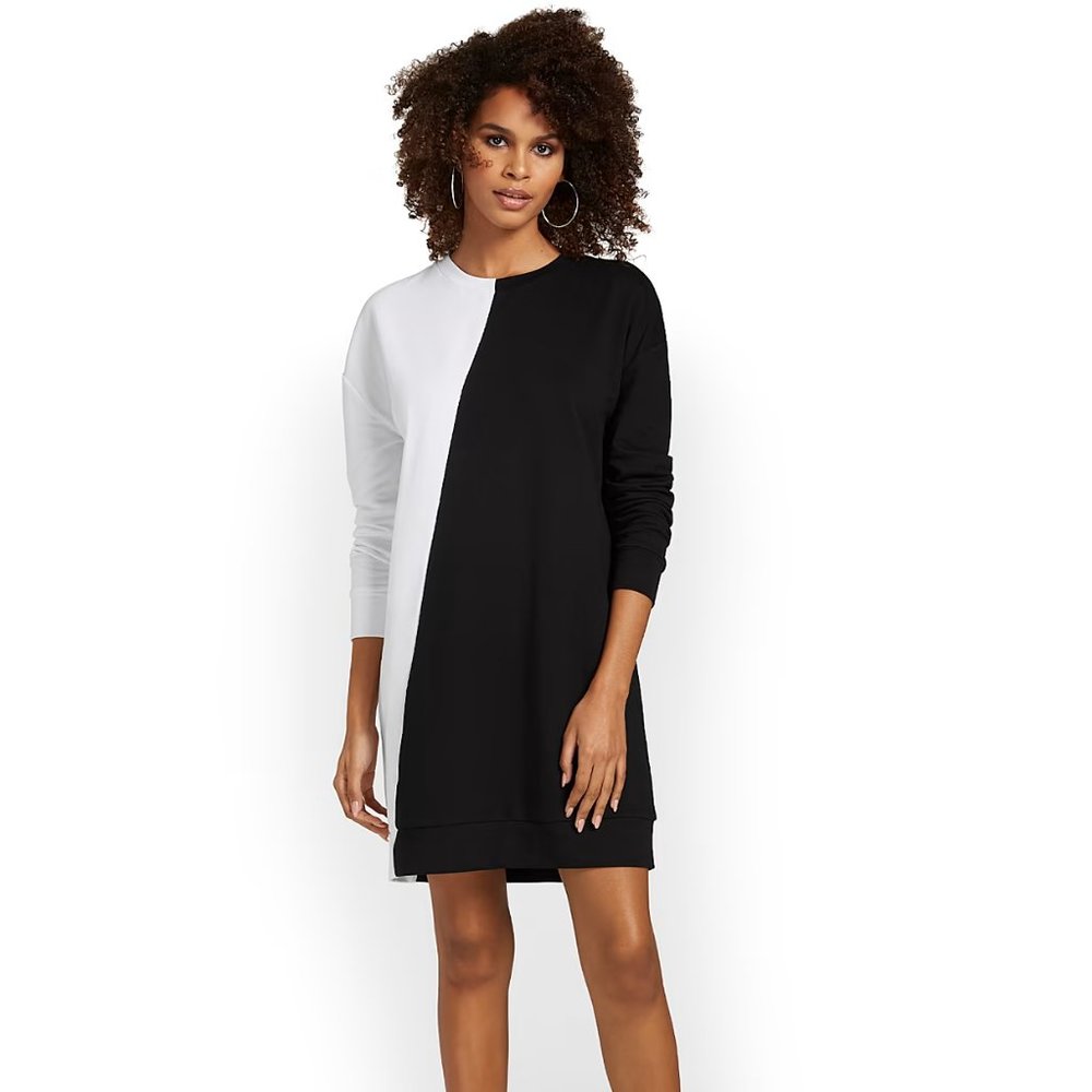 DIAGONAL COLORBLOCK SHIFT DRESS
